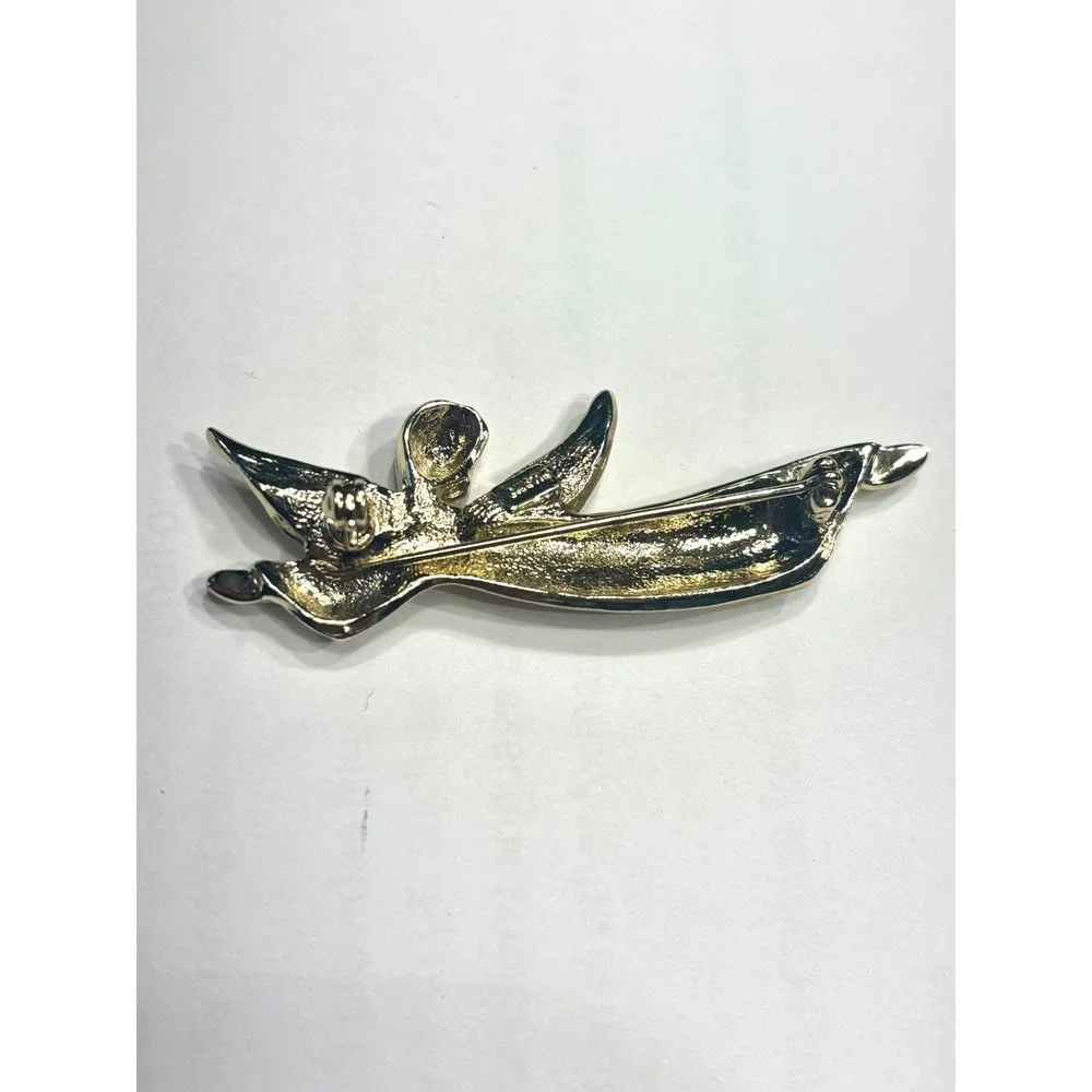 Vintage Giusti Gold T Angel Brooch Pin Flying Banner‎ Religious Charm Christmas